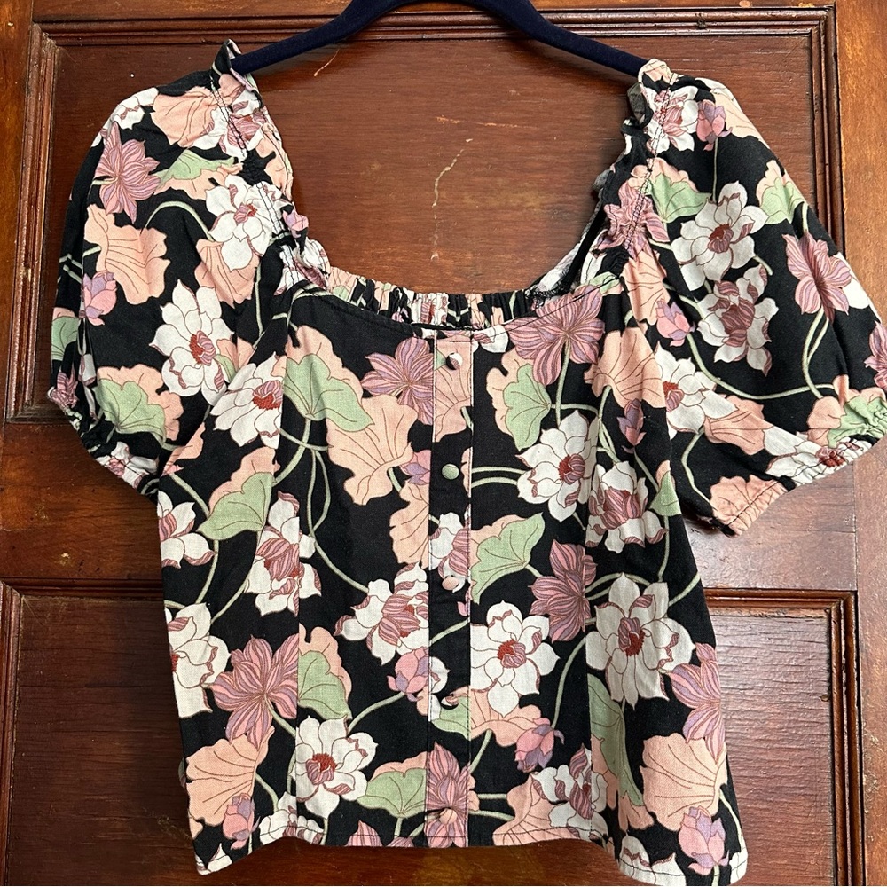 Who What Wear Bustier Puff Sleeve Floral Top